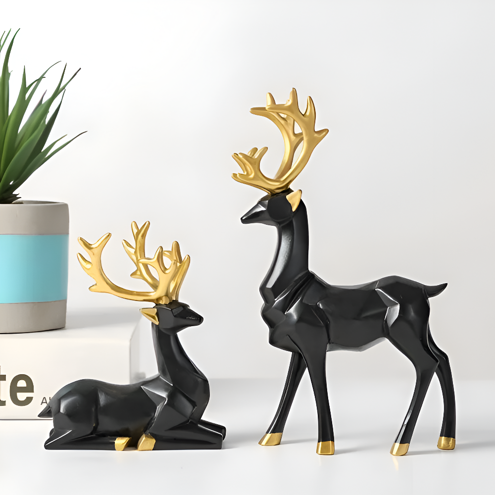 Skorter | Geometric Reindeer Figurine Set – Modern 2-piece Resin Decoration