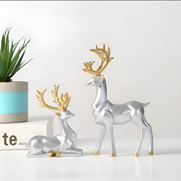 Skorter | Geometric Reindeer Figurine Set – Modern 2-piece Resin Decoration