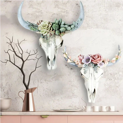 Skorter | Cow Skull - Bully - Wall Decoration with Flowers - Resin Home Decor