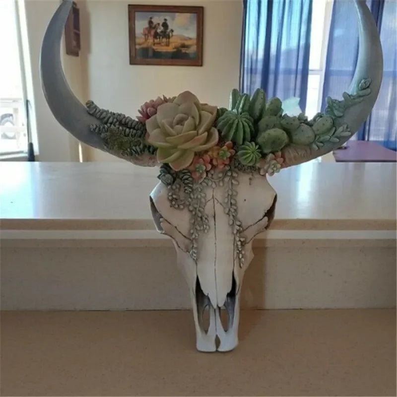 Skorter | Cow Skull - Bully - Wall Decoration with Flowers - Resin Home Decor
