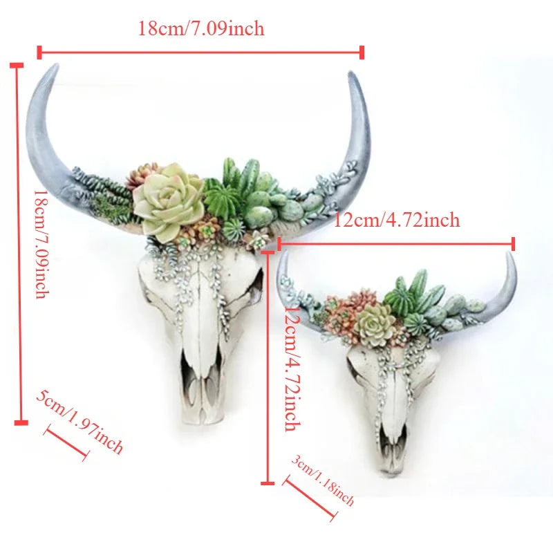 Skorter | Cow Skull - Bully - Wall Decoration with Flowers - Resin Home Decor
