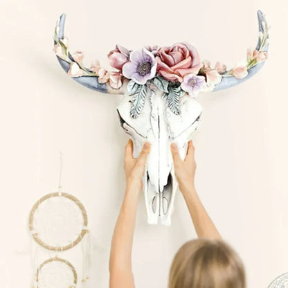 Skorter | Cow Skull - Bully - Wall Decoration with Flowers - Resin Home Decor