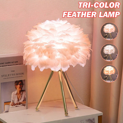 Skorter | Romantic Feather Table Lamp Modern Nightstand Lamp Living Room Café Decoration Wedding Christmas Gift Ostrich Feather Light
