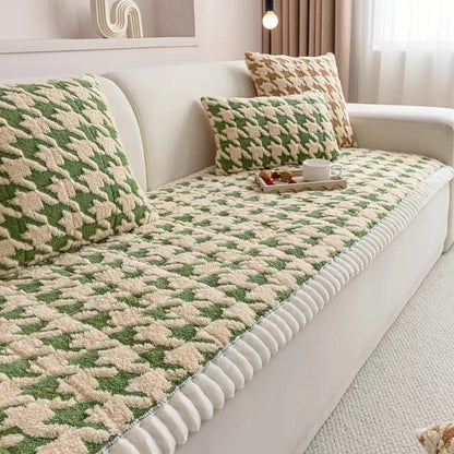 Skorter | Colourful Plush Houndstooth Sofa Cover and Cushion Cover