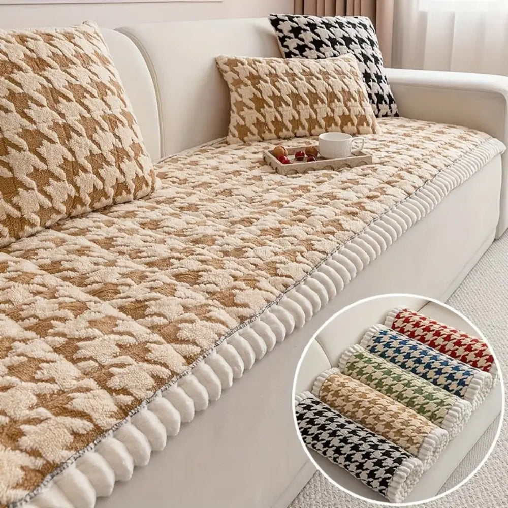 Skorter | Colourful Plush Houndstooth Sofa Cover and Cushion Cover