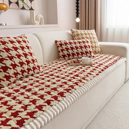 Skorter | Colourful Plush Houndstooth Sofa Cover and Cushion Cover