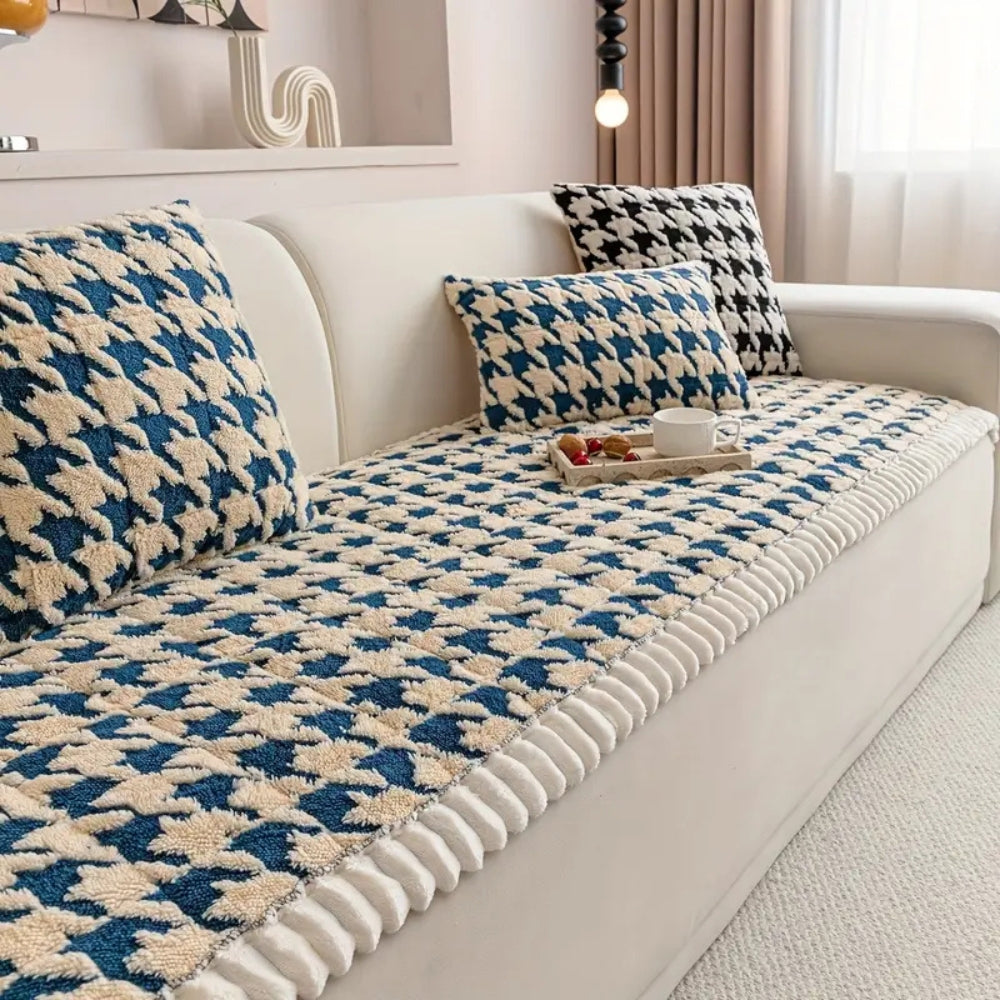 Skorter | Colourful Plush Houndstooth Sofa Cover and Cushion Cover