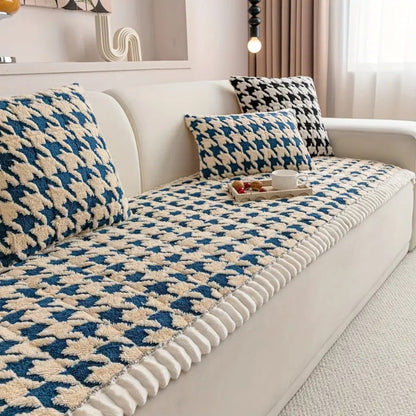 Skorter | Colourful Plush Houndstooth Sofa Cover and Cushion Cover
