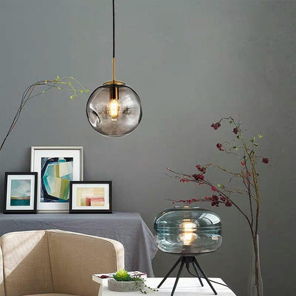 Skorter | Glass Spherical Pendant Light Fixture - Modern Hanging Lamp for Kitchen, Dining Room & Living Spaces
