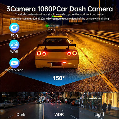 Skorter | 3-Channel Dash Cam with Wi-Fi - Front & Rear View - App Control