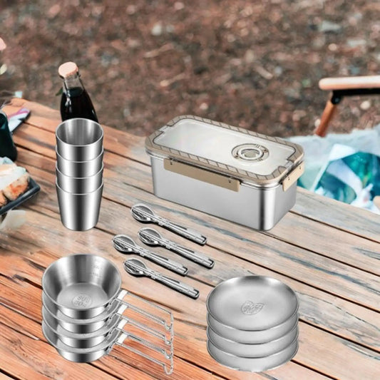 Skorter | Camping Messware Kit Stainless Steel Dinnerware with Storage Box – CampSet