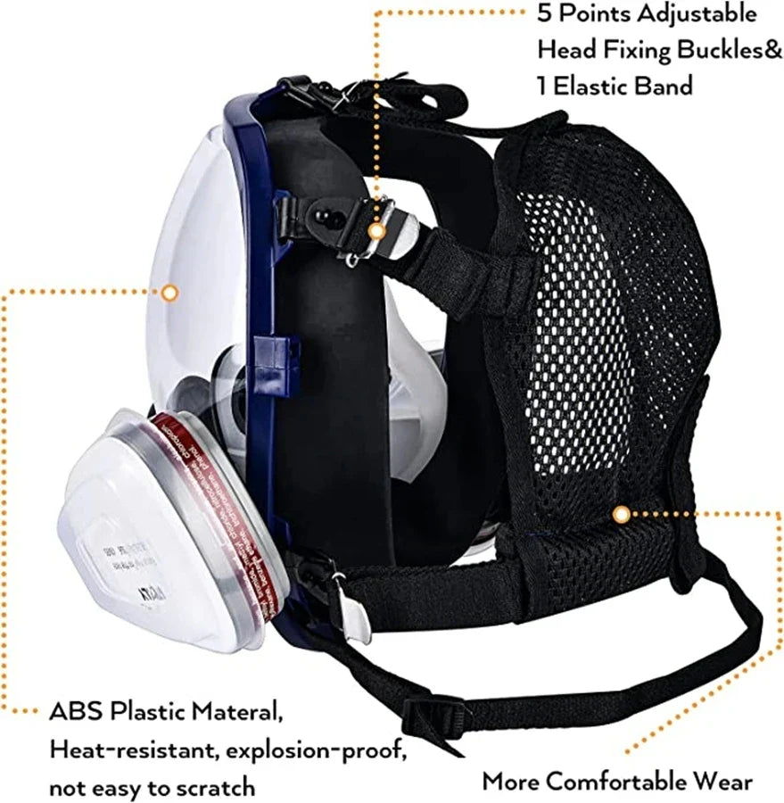 Skorter | Full Face Respirator Mask with Anti-Fog Lens and Industrial Gas Filters