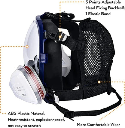 Skorter | Full Face Respirator Mask with Anti-Fog Lens and Industrial Gas Filters