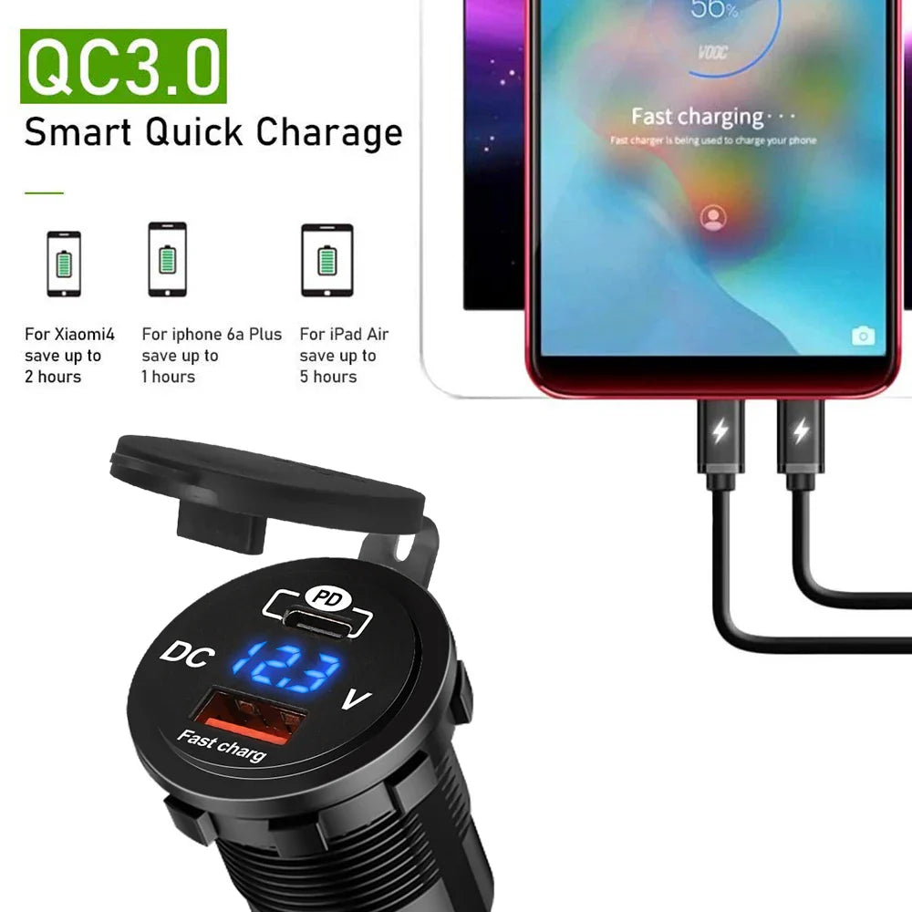 Skorter | 60W PD QC3.0 Car Charger Socket with Voltage Meter