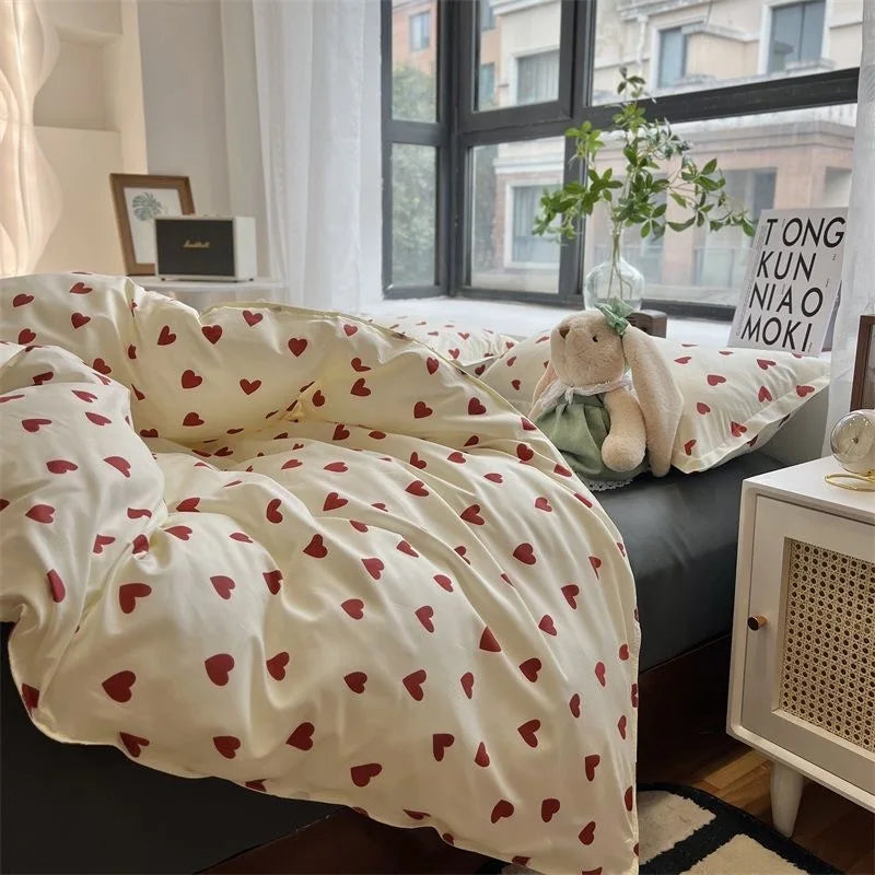 Skorter | CozyLove | Twin, Full & Queen Duvet Cover Set – Soft Korean-Style Bedding with Heart Design