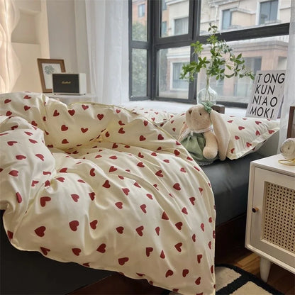 Skorter | CozyLove | Twin, Full & Queen Duvet Cover Set – Soft Korean-Style Bedding with Heart Design
