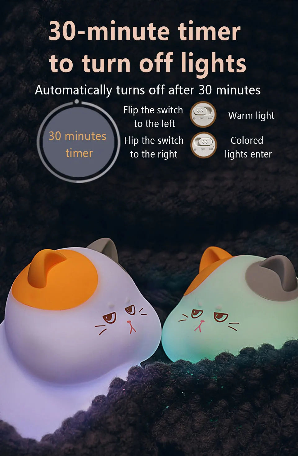 Skorter | Gluttonous Cat Night Light - Fun Silicone Clap Lamp