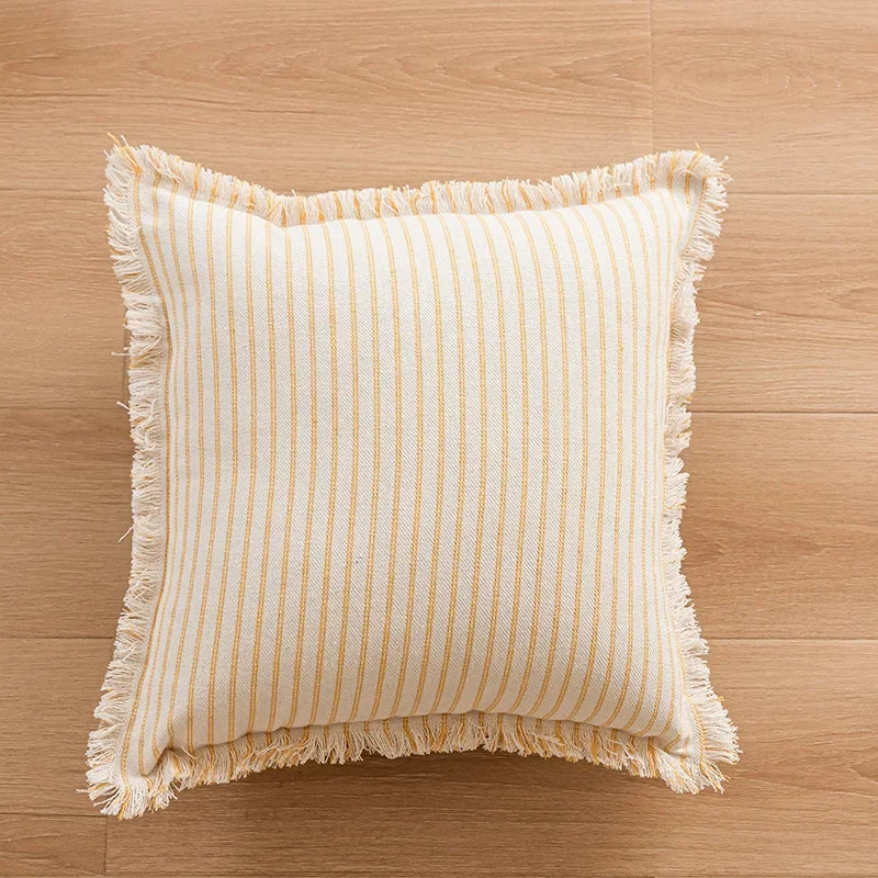 Skorter | Elegant Pillowcase with Jacquard Pattern and Fringes - Cotton-Linen Blend