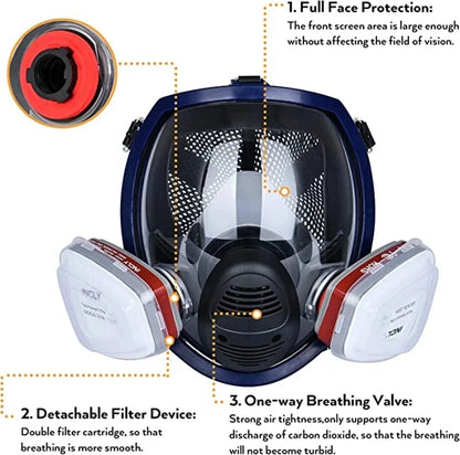 Skorter | Full Face Respirator Mask with Anti-Fog Lens and Industrial Gas Filters