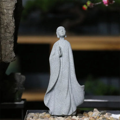 Skorter | Buddha Stone Statue Small Buddhist Monks Tibetan Buddhism Figures Zen Garden Ornament Meditation Home Aquarium Decoration