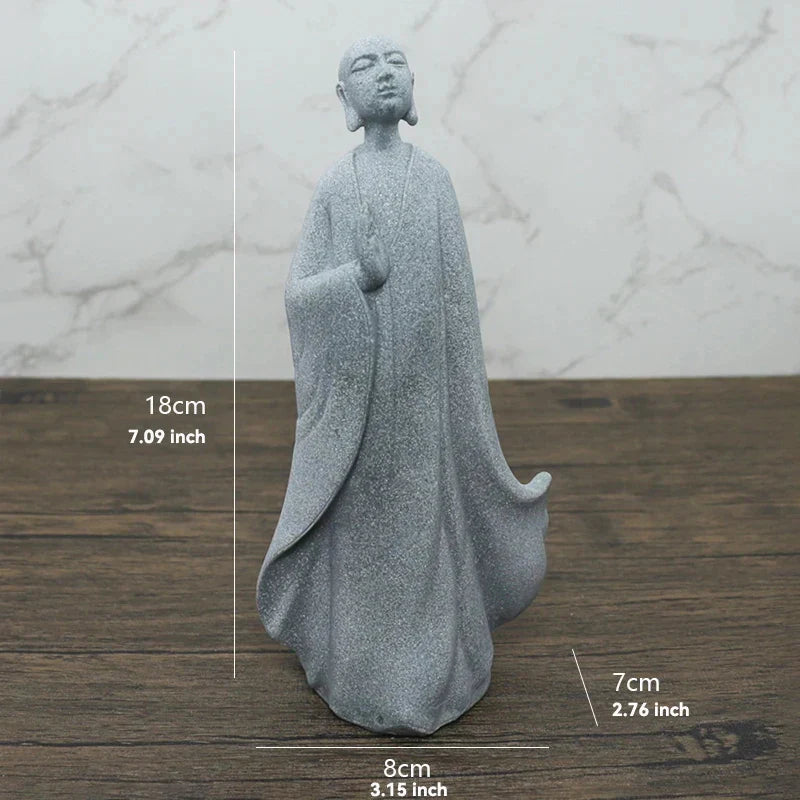 Skorter | Buddha Stone Statue Small Buddhist Monks Tibetan Buddhism Figures Zen Garden Ornament Meditation Home Aquarium Decoration