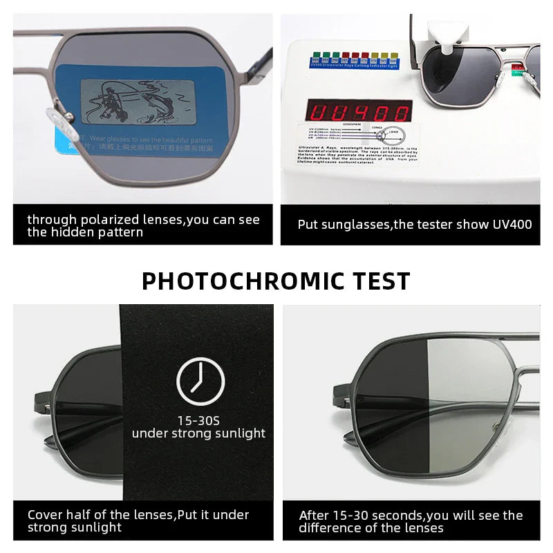 Skorter | Metal Photochromic Sunglasses UV400 Polarized Anti-Glare Chameleon Driving Shades for Men & Women