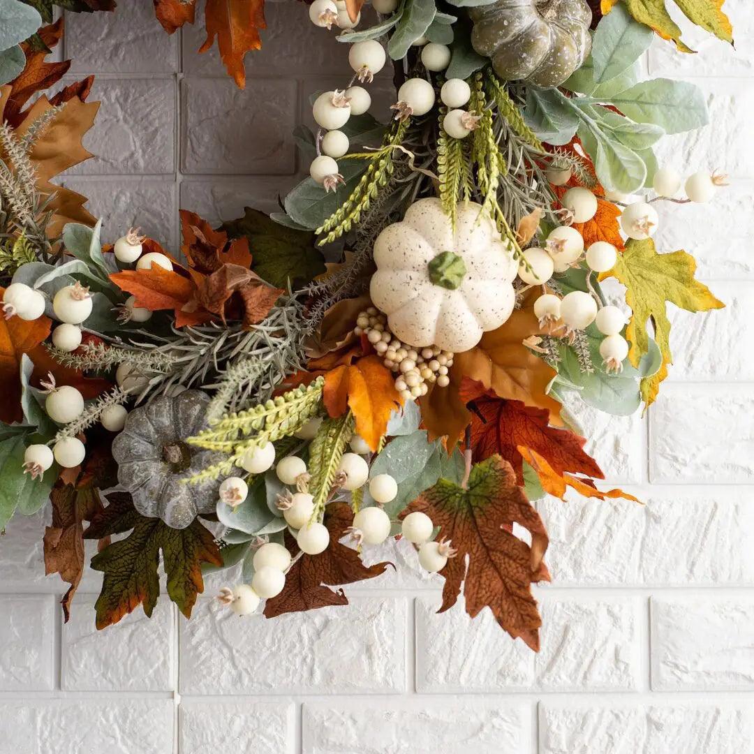 Skorter | AutumnPumpkin Autumn Wreath with Maple Leaves and Pumpkins – Front Door Decoration