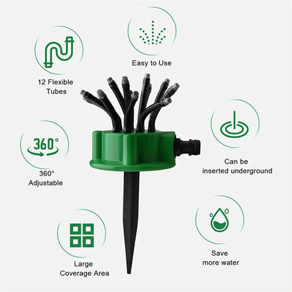 Skorter | 12-in-1 Garden Irrigation System – Adjustable Sprinkler with 360-Degree Irrigation