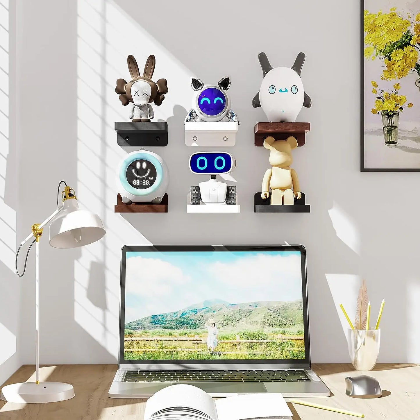 Skorter | 4-Pack Small Floating Wooden Shelves