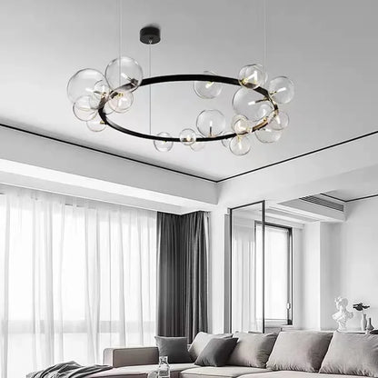 Skorter | Modern Creative Metal Chandelier Lighting: 7/10 Clear Glass Bubbles, Long Round Design with G9 Light Fixture
