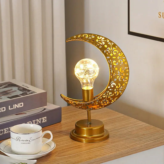 Skorter | Metal Ramadan Moon Lamp - Decorative LED Light for Eid Celebrations, 13x14x28cm, Gold Indoor Decoration