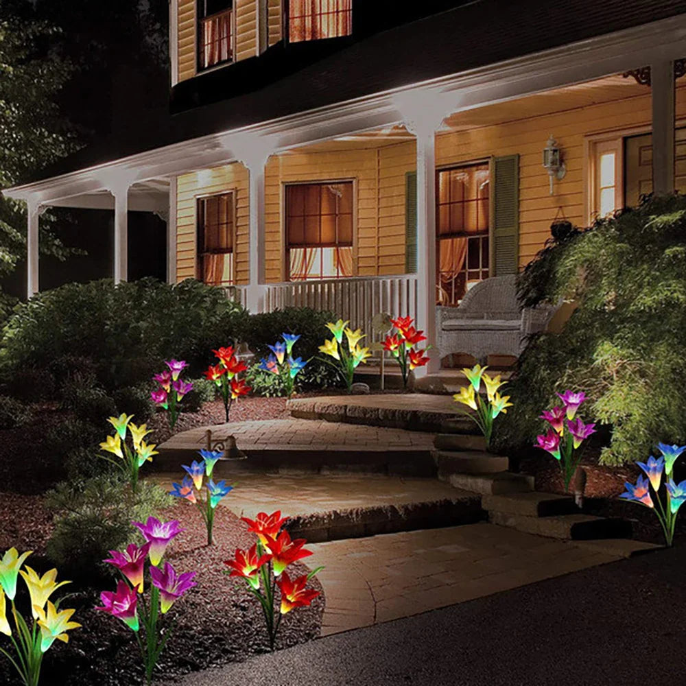 Skorter | Solar LED flower lights in lily shape – Color-changing garden lights with stake for outdoor areas