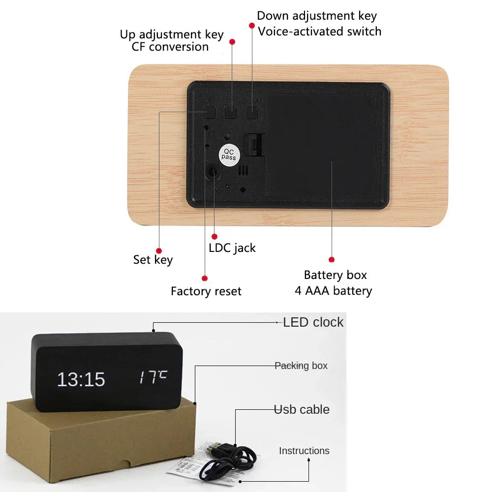 Skorter | Wood LED Smart Alarm Clock for Bedroom