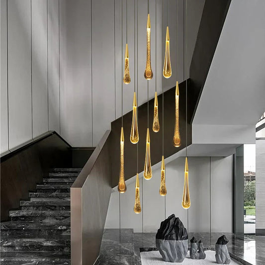 Skorter | Crystal LED Pendant Lights: Perfect for Bedroom, Dining Room, Bar - Water Drop Chandelier, Stair Lamp for Interior Decoration