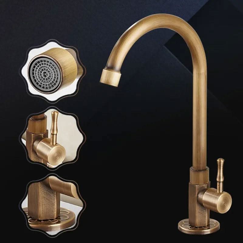 Skorter | Antique Brass Swan Neck Kitchen Faucet