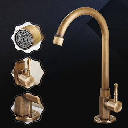 Skorter | Antique Brass Swan Neck Kitchen Faucet