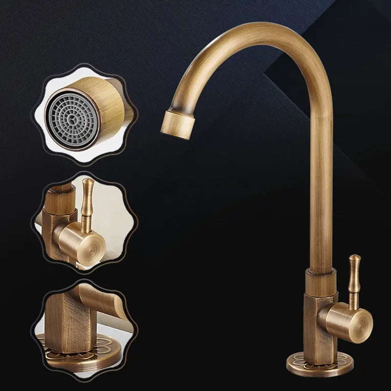 Skorter | Elegant Swan Neck Kitchen Faucets made of Antique Brass