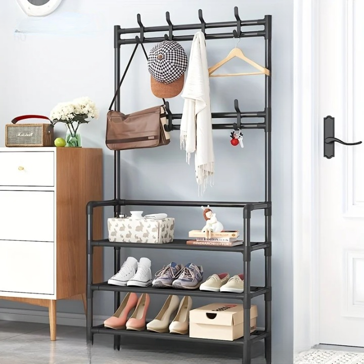 Skorter | Coat Rack with Shoe Storage Shelf Multi-Layer Steel Frame – EntryMate