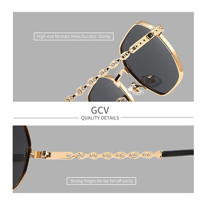 Skorter | Retro Women’s Rectangular Square Sunglasses with Metal Frame & Polaroid Lenses
