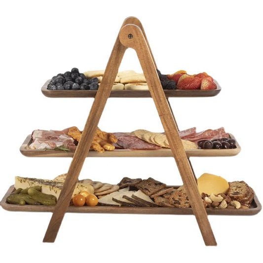 Skorter | 3-tier wooden step plate decor cake stand farmhouse step plate party serving dish and trays