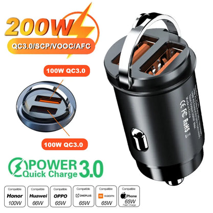 Skorter | 100W/200W QC3.0 PD Mini Car Charger  - 12-24V Fast Charging