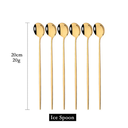 Skorter | Golden 6-piece Long Handle Spoon Set