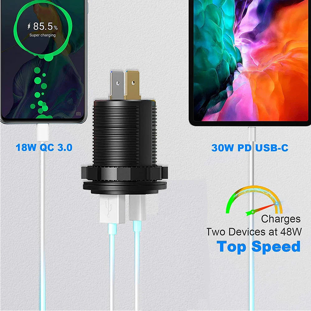 Skorter | 60W PD QC3.0 Car Charger Socket with Voltage Meter