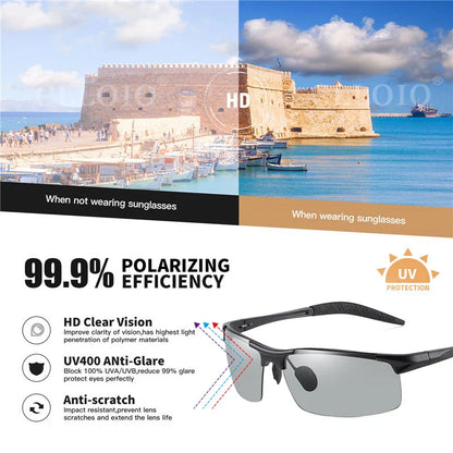 Skorter | Aluminum Photochromic Polarized Sunglasses Men’s Day Night Anti-Glare UV Chameleon Eyewear