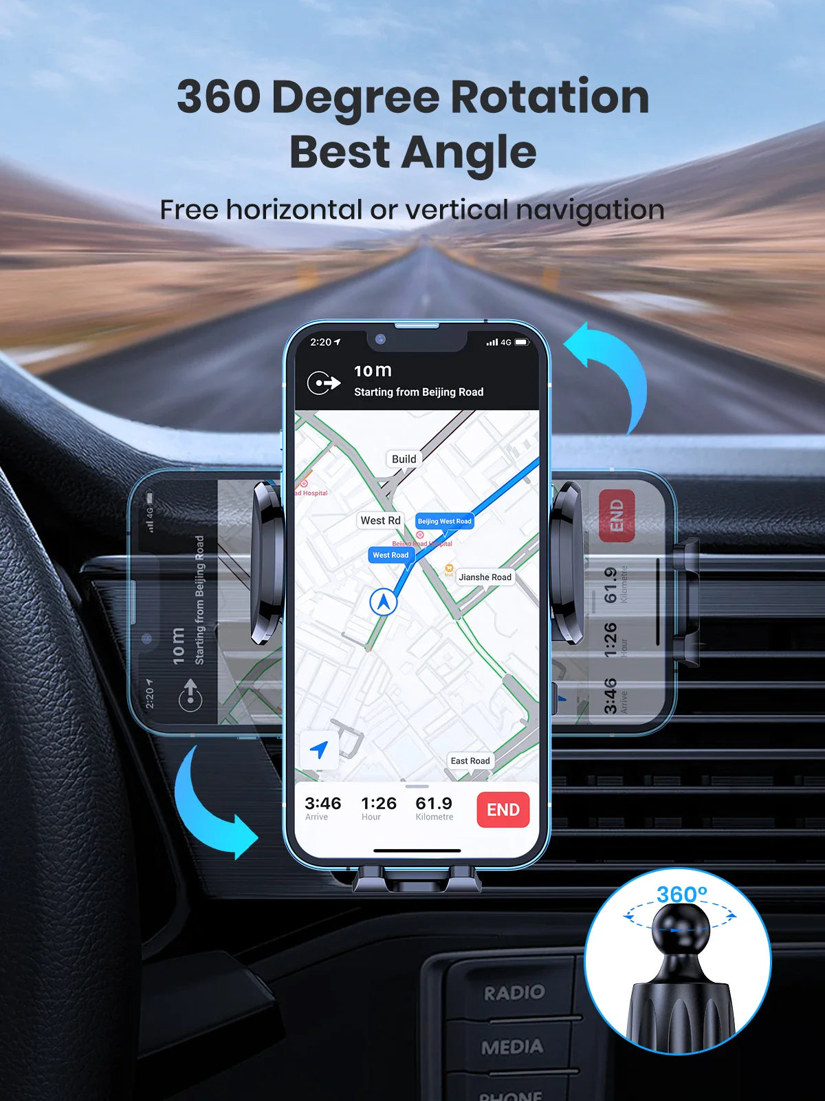 Skorter | 360° Rotation Universal Car Phone Holder with Air Vent Clip
