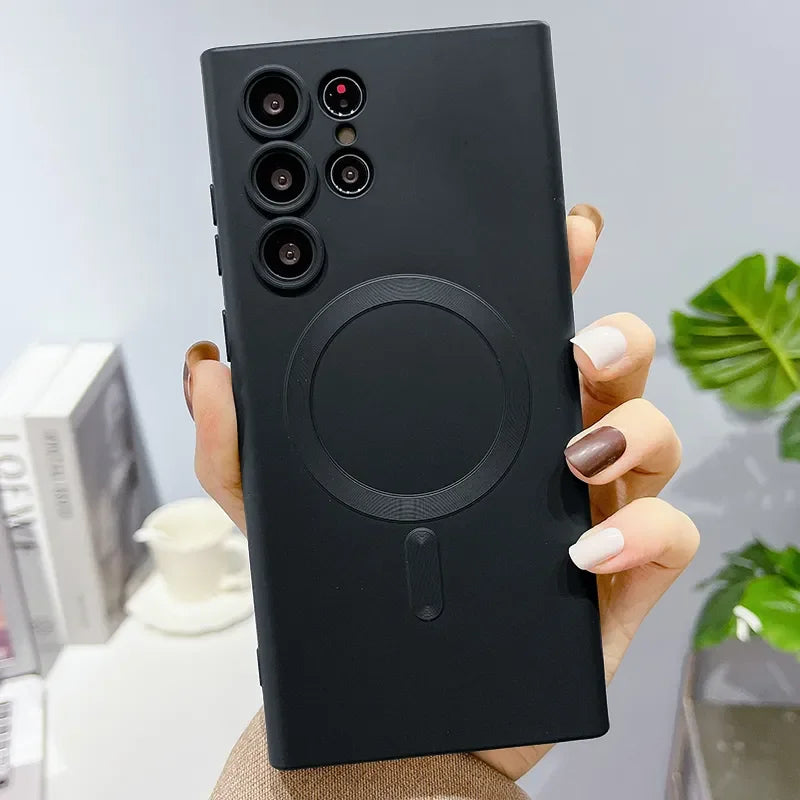 Skorter | Luxury Soft Silicone Magsafe Case Wireless Charge Case for Samsung Galaxy S24 S23 S22 S21 Ultra Plus Full Protection Bumper Cover