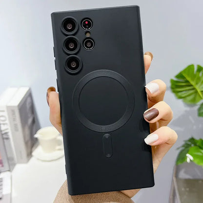 Skorter | Luxury Soft Silicone Magsafe Case Wireless Charge Case for Samsung Galaxy S24 S23 S22 S21 Ultra Plus Full Protection Bumper Cover