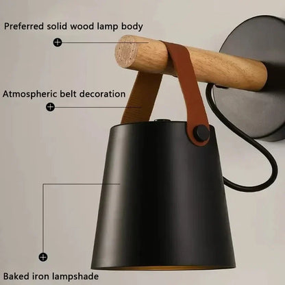 Skorter | NordicGlow - LED Wall Lamp with Wood Details and Leather Strap