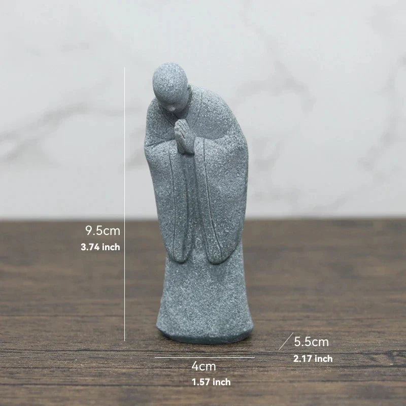 Skorter | Buddha Stone Statue Small Buddhist Monks Tibetan Buddhism Figures Zen Garden Ornament Meditation Home Aquarium Decoration