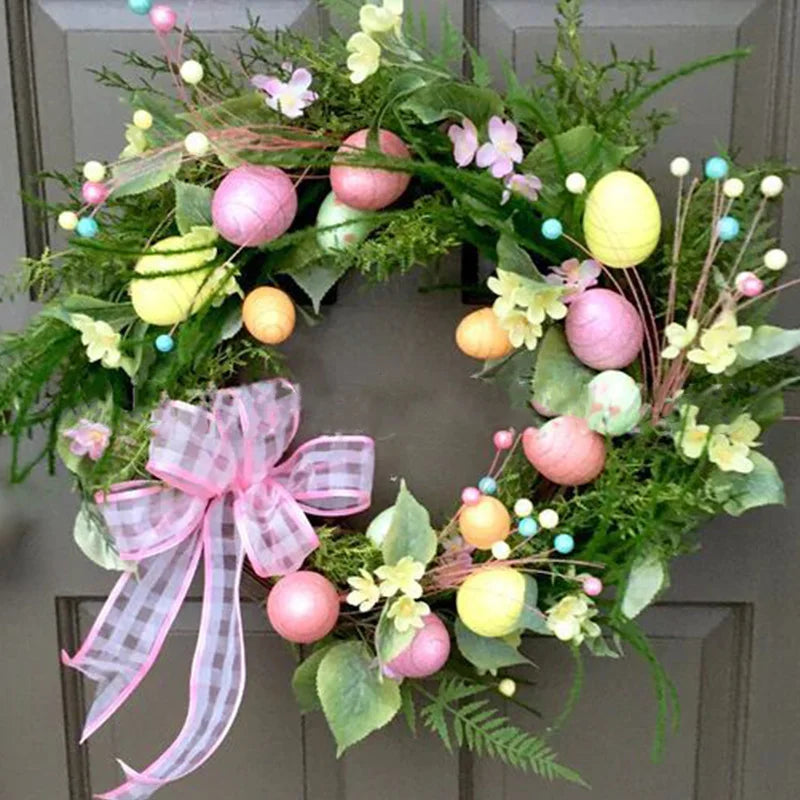 Skorter | 5 Style Bow Ribbon Easter Egg Wreath Easter Egg Garland Door Ornaments Wall Decor Happy Easter 2023 Decor for Home Kids